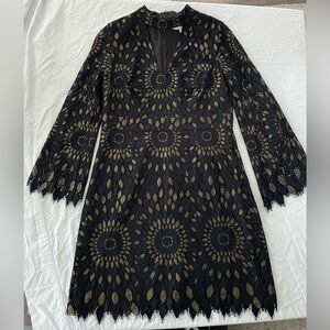 Trina Turk Dress 14 Black Lace Overlay Party Date Night Going Out Cocktail